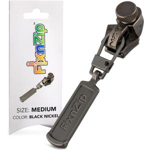 FixNZip Medium Black Nickel Zipper Repair Kit | Universal No-Sew Slider Replacement for Jackets, Sleeping Bags, Tents, and Duffel Bags | Instant and Reusable Zipper Repair Tool | Sizes 5-7
