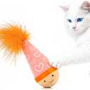 Lulu's world Cat Feather Toy, Catnip-Free Wooden Tumbler for Kittens & Indoor Cats, Interactive Wobble Starter Toy (Niuniu)