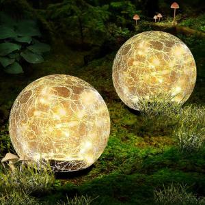 Coroor Garden Solar Ball Lights Outdoor Waterproof, 50 LED Cracked Glass Globe Solar Power Ground Lights for Path Yard Patio Lawn, Christmas Decoration Landscape Warm White(2 Pack 4.7'')