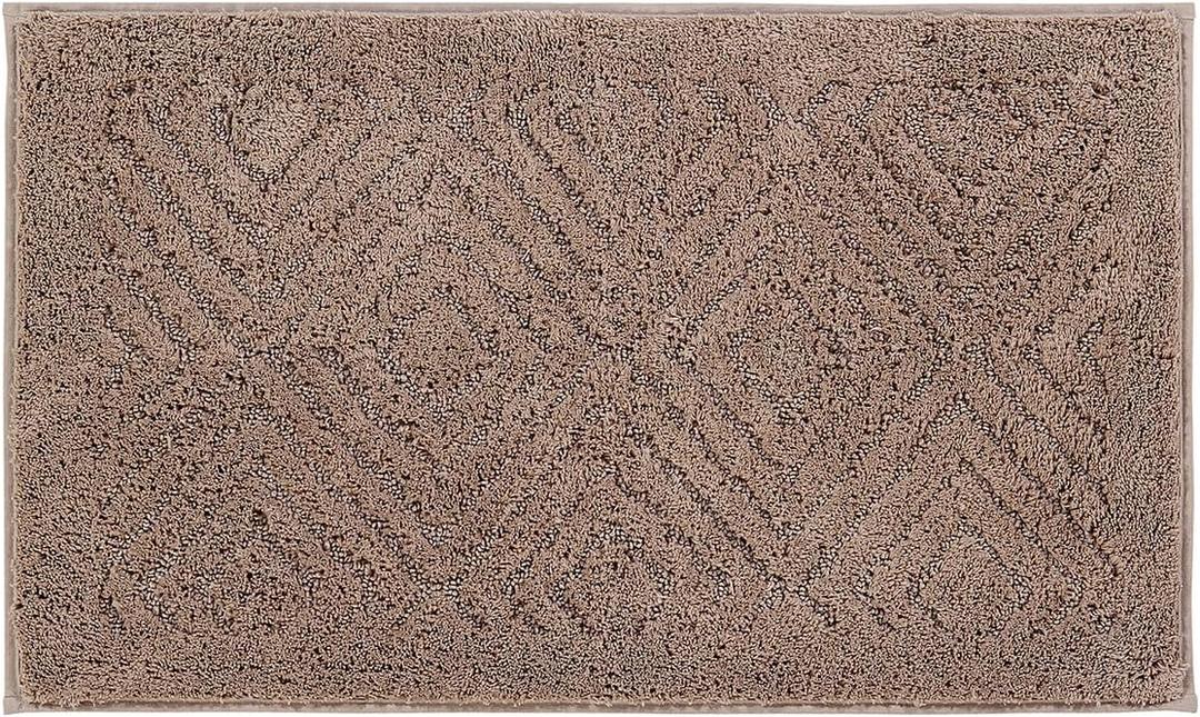 Better Trends Bathroom Runner Rug 100% Cotton Non-Slip Washable Bath Mat, Soft & Absorbent Bath Rugs for Bath Room, Shower, Bathtub and Spa Floors 18" x 54" Beige Trier Collection