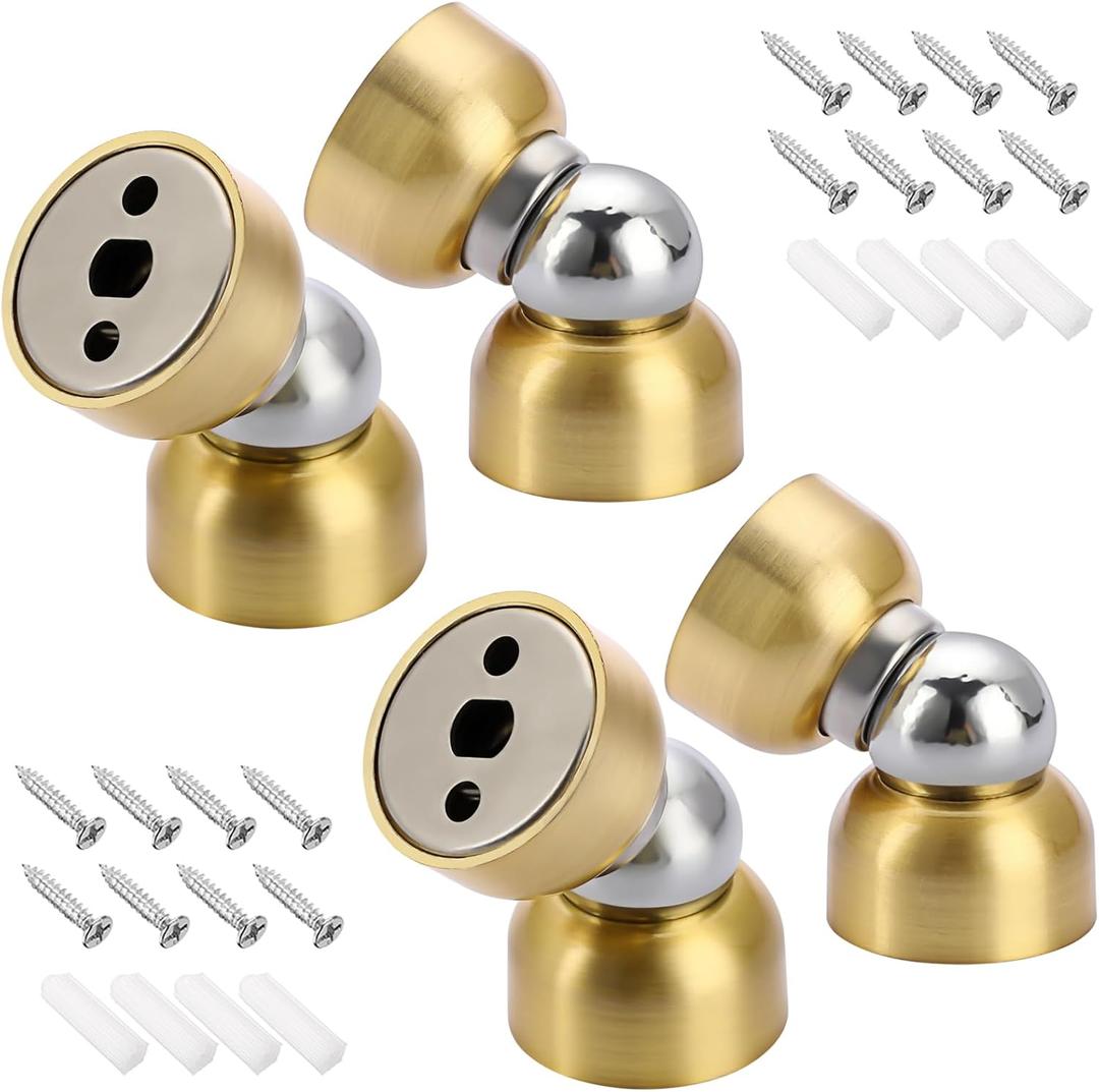 Sumnacon Magnetic Door Stoppers, 4 Pack Powerful Stainless Steel Doorstop Wall Mount Metal Door Holder to Keep Doors Open, Heavy Duty Modern Gold Door Stops for Home Office Bedroom Bathroom