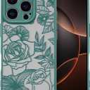 XIZYO for iPhone 16 Pro Case, Floral Rose Cute Phone Case for Women Girls Aesthetic Pattern Print Slim TPU Bumper Shockproof Protective Cover for iPhone 16 Pro 6.3 Inch, Deep Green