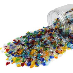 TWINKLING High Luster Crushed Glass, Broken Glass Chips for Fire Pit DIY Resin Art Epoxy Crafts, Nail Art, Geode Painting, 6-9mm(370g/13oz.) (Mixed Color)