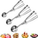 3PCS Ice Cream Scoop,Premium cookie scoop set,Small/Medium/Large stainless steel Scoops,Professional Ice cream Scooper with Trigger Release for Baking, Cookie, Fruit and Ice Cream by AOULELA