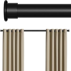 Tension Curtain Rod 43-124 Inches Extra Long Black Heavy Duty Tension Rods Adjustable Curtain Rod No Drilling Spring Loaded Tension Rod for Windows Patio Hold Up Blackout Curtains and Non Slip