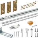 Bifold Door Hardware with Track, Bi-fold Closet Door Hardware Repair Tool Kit, Included Top Guide Wheels, Top Pivot, Bottom Pivot, Spring, Metal Pivot Pin and Steel Track (36 inch), Silver