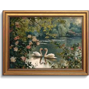 MAM8A Vintage Swan Framed Wall Art, Swan Art Wall Decor, 16 x 24 Inch
