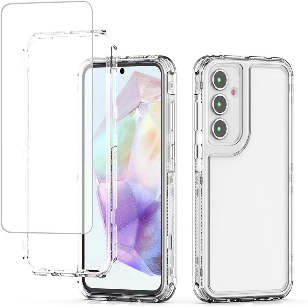 Case for Galaxy S24 FE, Crystal Full Body 3 Layer Protective Phone Cover with Tempered Glass Screen Protector, Shockproof, Anti-Yellowing, Camera Protection for Samsung Galaxy S24 FE Clear