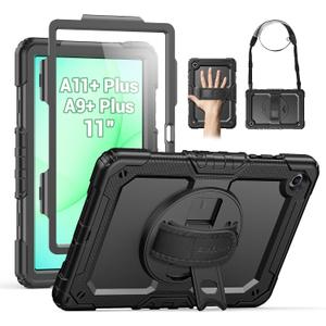 SEYMAC Case for Samsung Galaxy Tab A11+ Plus / A9+ Plus 11" 2026/2024, Heavy Duty Shockproof Protective Case with Screen Protector, Rotating Stand and Hand/Shoulder Strap, Black