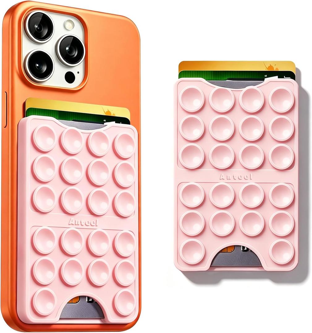 Silicone Suction Cup Card Holder Suitable for Phone Cases, Phone Wallet Stick to The Back of The Phone, Can Hold Up to 3 Cards, Suitable for Selfies and Videos, 2.28"x3.54" (Chalk Pink)