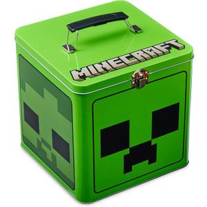 Minecraft Cookie Tin for Kids and Teenagers, Metal Clasp 7 x 7 Decorative Storage Cookie Jar - Gifts for Gamers