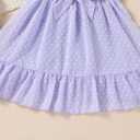 Girl Summer Dress Polka Dot Casual A-line Flutter Ruffle Sleeve Double Layer Flowy Dress 5-13 Years (Purple)