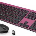 Rechargeable Wireless Keyboard and Mouse Combo, Vssoplor 2.4GHz Ultra Quiet & Slim Full Size Keyboard with 3-Level DPI Mouse for Windows PC Laptop, Black and Wine Red