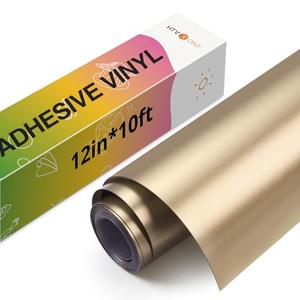 HTVRONT Champagne Gold Metallic Permanent Vinyl - 12" x 10FT Matte Metallic Champagne Gold Permanent Adhesive Vinyl Compatible with Cricut Cutting Machine - Easy to Weed, Transfer & Apply