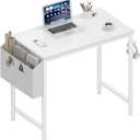 Lufeiya Small White Desk for Small Spaces, 32 Inch Kids Girls Study Writing Desks for Bedroom, Simple Modern Laptop PC Little Side Table with Storage Bag Headphone Hook, White
