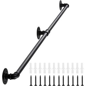 Handrail for Indoor Stairs - 5 Feet Wall Mount Industrial Iron Pipe - Metal Railing Non-Slip Grab Bar - Stairs Porch Deck Hand Rail Matte Black