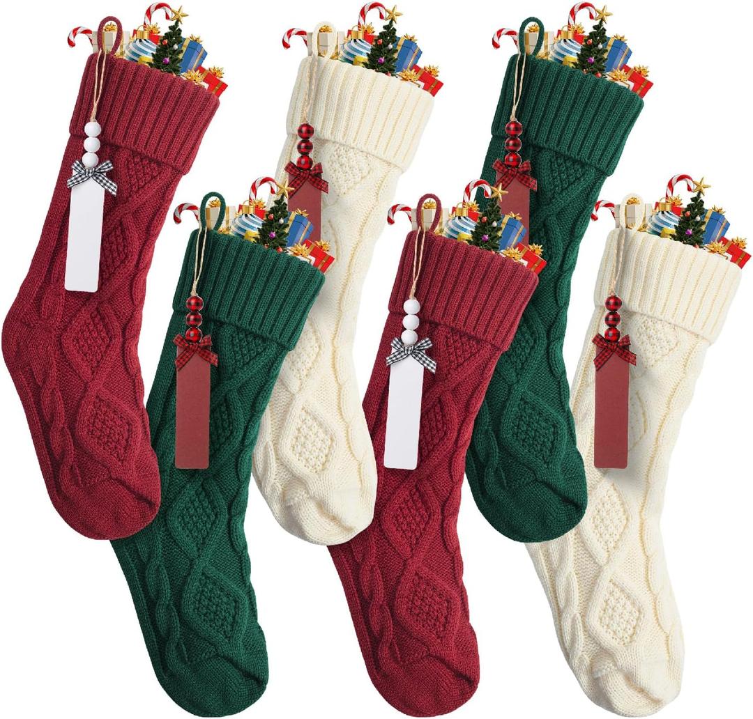 Mr. Pen- Personalized Christmas Stockings with Wooden Name Tags, 18 Inch
6 Pack, Colorful, Cable Knit Stockings for Fireplace, Mantel Décor, Family Holiday Gifts & Christmas Decorations