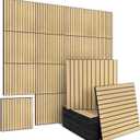 16-Pack Peel and Stick Acoustic Wall Panels, 11.8" x 11.8" PET Soundproof & Noise Cancelling Acoustic Felt, Self-Adhesive 3D Sound Absorbing Slat Wall Paneling for Interior Wall Decor, Natural Oak