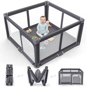 Foldable Baby Playpen - 50"x50" Safety Play Yard for Babies & Toddlers - Indoor & Outdoor Use with Carry Bag - Collapsible, Portable Play Yard, Dark Gray