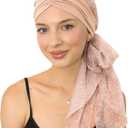 CAPLORD Chemo Headwrap for Women Turban Headwear for Cancer Patients Skull Cap Hair Loss Cover Lightweight Head Covering Hat (One Size, Beige Texture)
