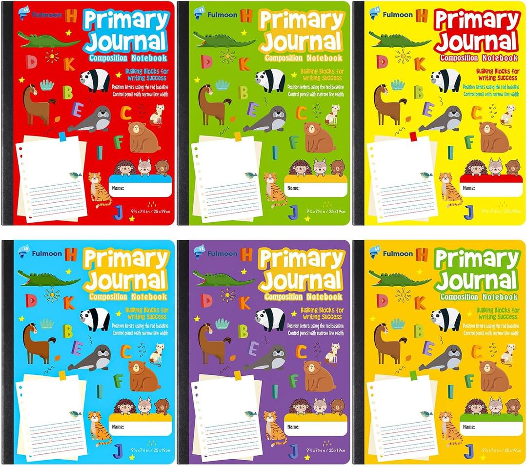 Fulmoon 6 Pcs Primary Composition Notebook K-2 with Picture Space Primary Journal Grades K-2 Draw and Write Journal Composition Book for Preschool Classroom, 80 Sheet (Multicolor)