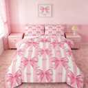 Feelyou Pink Bowknot Comforter Set,Dreamy Princess Bowknot Bedding Set Twin Size,Girls Bedroom Room Decor,Cute Bow Girly Comforter,Kawaii Geometric Bow-tie Bed Set for All Season (Pink and White)