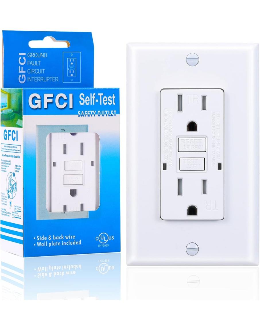 GFCI Outlet, Tamper-Resistant GFI Receptacle with LED Indicator, Self-Test Ground Fault Circuit Interrupter, Decorator Wall Plates and Screws Included, UL Listed, White (White, 12,5 A 1 Pack)