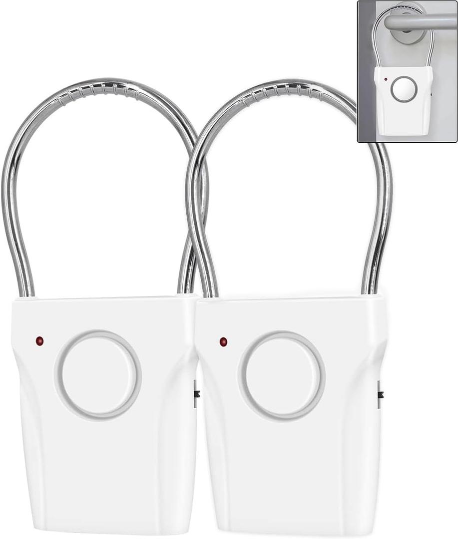 Door Handle Alarm with Vibration Triggered 120dB Alarm Audible up to 550FT Away Hangs on Door Knob or Handle for Travelling, Hotel, Apartment, Home Security(Pack of 2)