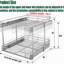 DINDON 2 Tier Pull Out Cabinet Organizer (20" W X 18" D), Double Tier Wire Basket Slide Out Shelf Storage for Kitchen Base Cabinet Organization for Kitchen, Pantry, Bathroom, Chrome