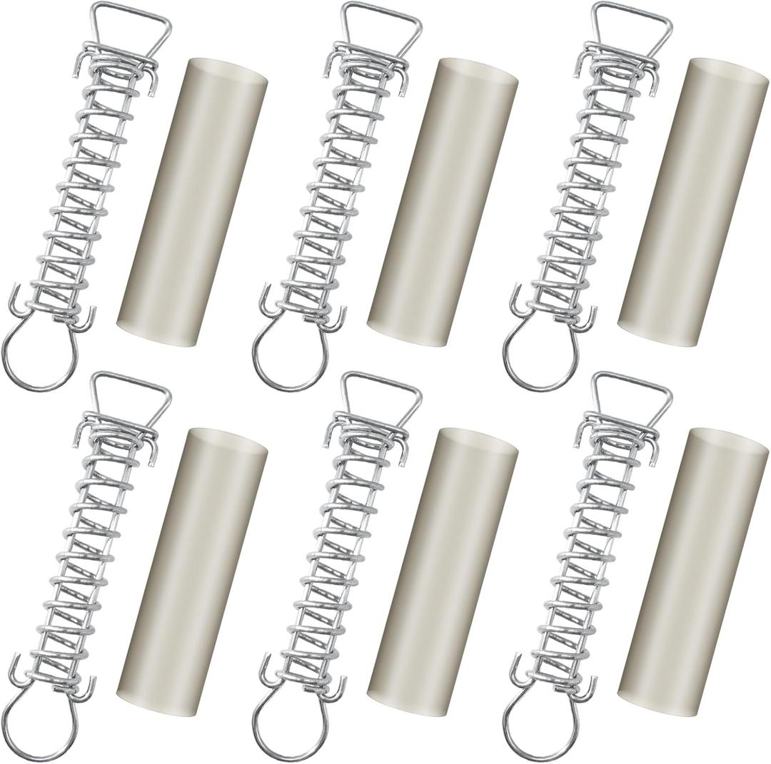 6 Pack Pool Cover Springs - Swimming Pool Cover Stainless Steel Springs with Stopper D Ring and Spring Sleeves, Universal Pool Safety Covers Springs for Winter Inground Pool Cover