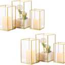 Glass Hurricane Candle Holder: 6 Pcs Gold Large Rectangular Hurricane Candleholder Lantern Centerpieces for Tables Glass Decorative Lantern Candle Holder for Wedding Christmas Home Decor (6.5 & 8 & 9.5 inch H-6 Pcs, Gold)
