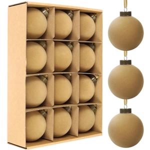 12 Pcs Velvet Christmas Balls Bulk Shatterproof Plastic Christmas Tree Decorations for Decorative Hanging Baubles (12, Khaki, 3.15Inch)