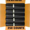 33 Gallon Trash Bags, 250 Count Bulk, Black Garbage bags, Multi-purpose Trash Can Bin Liners for Home Commercial, Outdoor, Construction, Industrial, Janitorial, Municipal, Lawn, Leaf