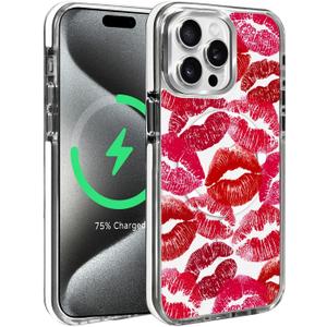 Magnetic for iPhone 13 Pro Max Case, Compatible with MagSafe, Wireless Slim Clear Shockproof Protective Cover for Women Girl - Red Lips