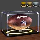 Football Display Case with Light, Full Size Acrylic Box with Removable Built-in Ball Display Stand, UV Protected Clear Case for Football Fans & Collectors, Sports Collectibles