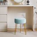 IBUYKE Velvet Round Footrest Stool Ottoman, Makeup Vanity Stool Side Table, Velvet Dressing Table Seat, Pouf Couch Stool, Golden Steel Legs, Blue LG-30H