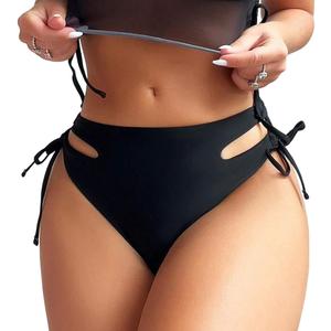 WODECASA Women's High Waisted Bikini Bottoms Cheeky High Leg Cut Out Side Tie Sexy Ruched Bathing Suit Swim Bottoms 2026 (Black, L)
