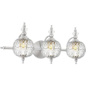 Brushed Nickel Bathroom Vanity Light Fixture Vintage Style - 3 Light G9 Bulb Compatible, 23" Wide Bathroom Lighting Over Mirror with Hand-Etched Glass Shades, Easy Mount for Makeup Area