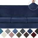 WEERRW 4 Pieces Velvet High Stretch Couch Covers for 3 Cushion Couch Sofa Slipcovers, Washable Furniture Protector with Non Slip Elastic Bottom, Feature Soft and Thick Plush Fabric, Navy Blue, Large