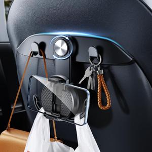 1 Pack Tesla Hooks & Phone Mount for Tesla Model Y(Juniper) Model 3(Highland) Accessories 2026 2025 2024 2023 2022 2021, Multifunction Clip Phone Holder| Car Seat Back Storage Hook Purse/Bag (1 Pcs-Metallic Black)