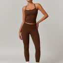Womens Workout Sets Two Piece Cross Back Tank Top Matching High Waist Leggings Sets Gym Outfits Work Out Clothes (Brown, S)