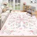 Castage Large Pink Floral Area Rugs 8x10 Washable Rug for Living Room Bedroom Dining Room,Boho Vintage Bohemian Distressed Farmhouse Non Slip Carpet,Blush Flowers Decor