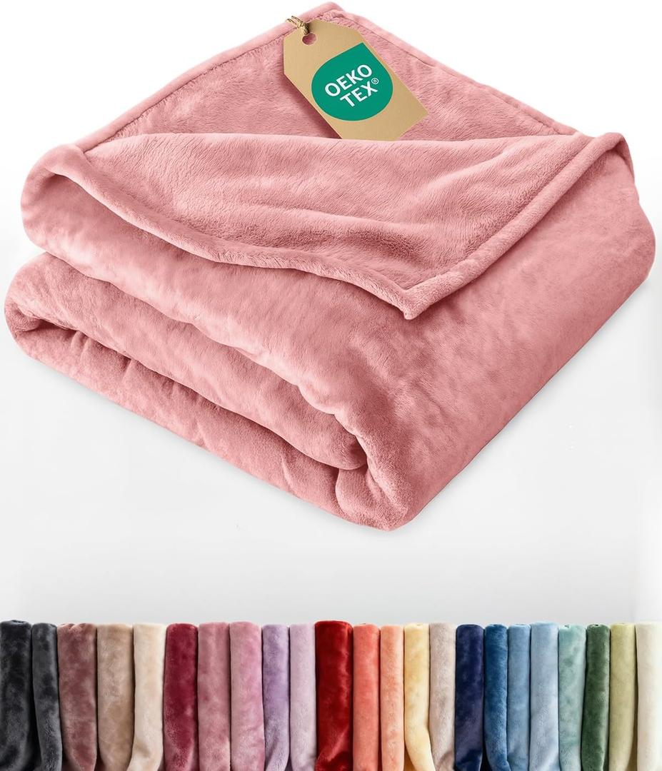 Ultra Soft Fleece Blanket Queen Size - Flannel Fleece Luxury Queen Blanket - Lightweight for Couch Bed Chair - Thick, Warm and Breathable - All Season Cozy Anti-Static Microplush Bedding, Rose Pink
