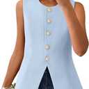 BTFBM Summer Sleeveless Blazer Vest For Women Dressy Button Down Round Neck Business Casual Outfits Work Suit Vests Tops (Blue, S)