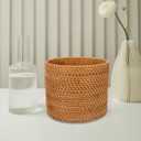 Mikikit Round Rattan Trash can Small Decorative Wicker Basket for Home Storage Desktop Organizer 6.6 Inch Fruit Vegetable Basket