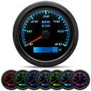Tachometer Gauge 7 Color 0-6000 RPM Tacho Meter 85mm 3 3/8" for Auto Boat Marine Vehicle for 1-10 Cylinder Diesel and Gasoline EngineBlack