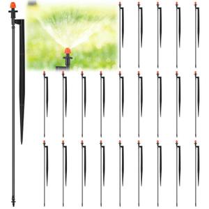 Geelin 25 Pcs 90 Degree Irrigation Sprinkler Heads with 12" Stake Drip Micro Spray Emitters with 1/4" Irrigation Tubing on Riser Stake Micro Spray Sprinkler Assembly for Garden Watering System