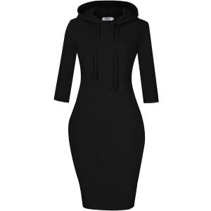 MISSKY Women's Women's Sweatshirt Hooded Dress (Black, M)