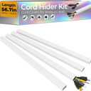 56.7in Cable Hider Cord Hider, Wire Covers for 2-4 Cords on Wall, Premium Cord Covers for Wires on Wall, Easy Set-up Wire Hider to Hide Tv Wires, Lamp, Speaker Cords, W0.95 H0.55in, White