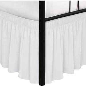 Biscaynebay Wrap Around Bed Skirts with Split Corners for Queen Beds 12" Drop, White Adjustable Elastic Dust Ruffles Easy Fit Wrinkle & Fade Resistant Silky Luxurious Fabric Machine Washable